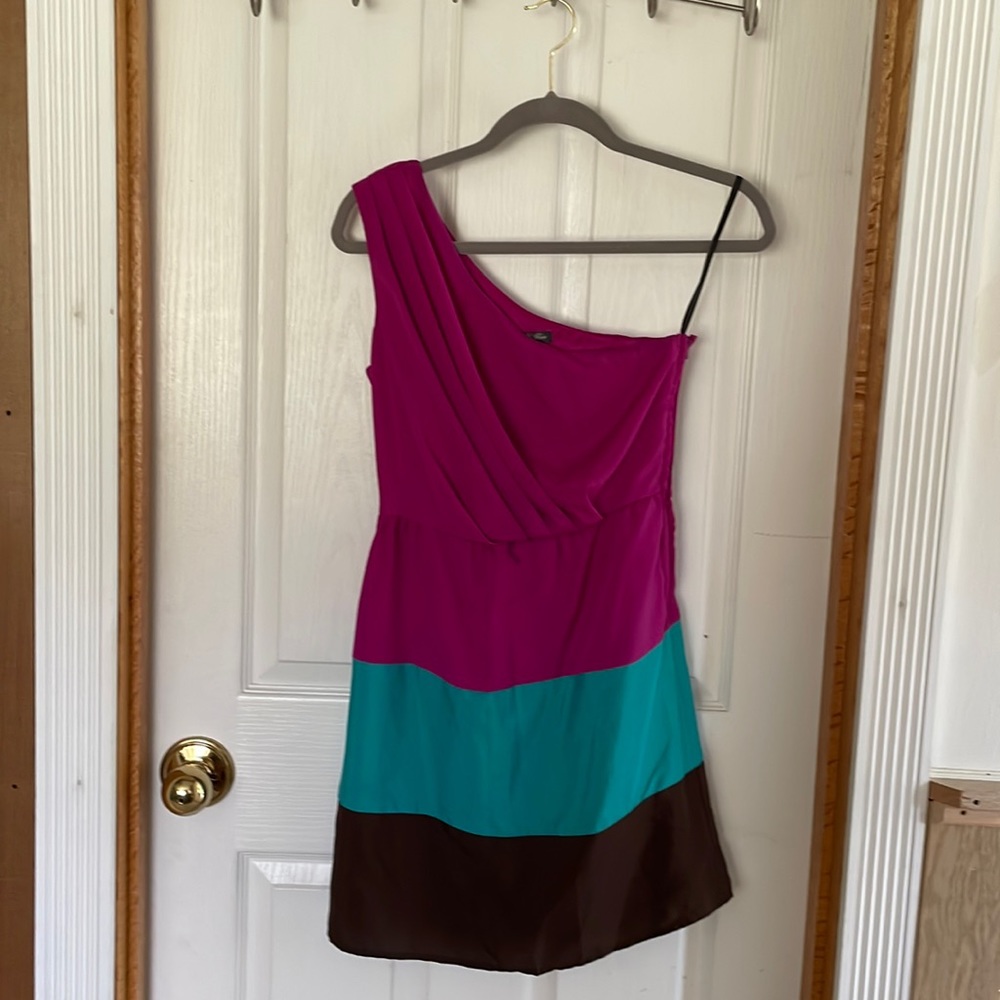 XS Lily Rose One Shoulder Dress - Magenta, Teal, & Brown